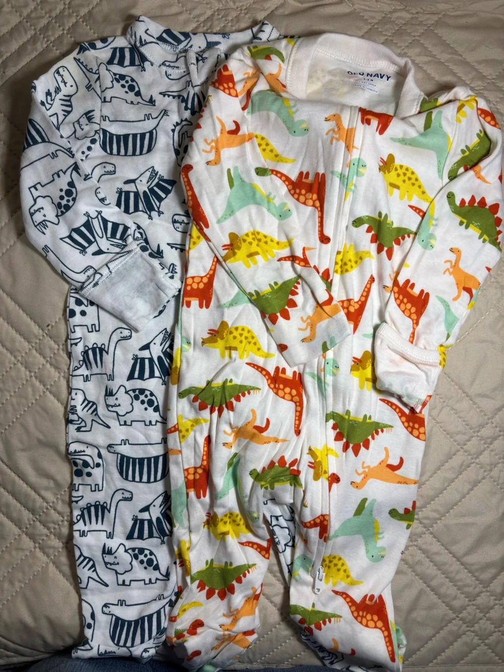 Old Navy 3-6M White Multicolor Dino Print Baby One-Piece